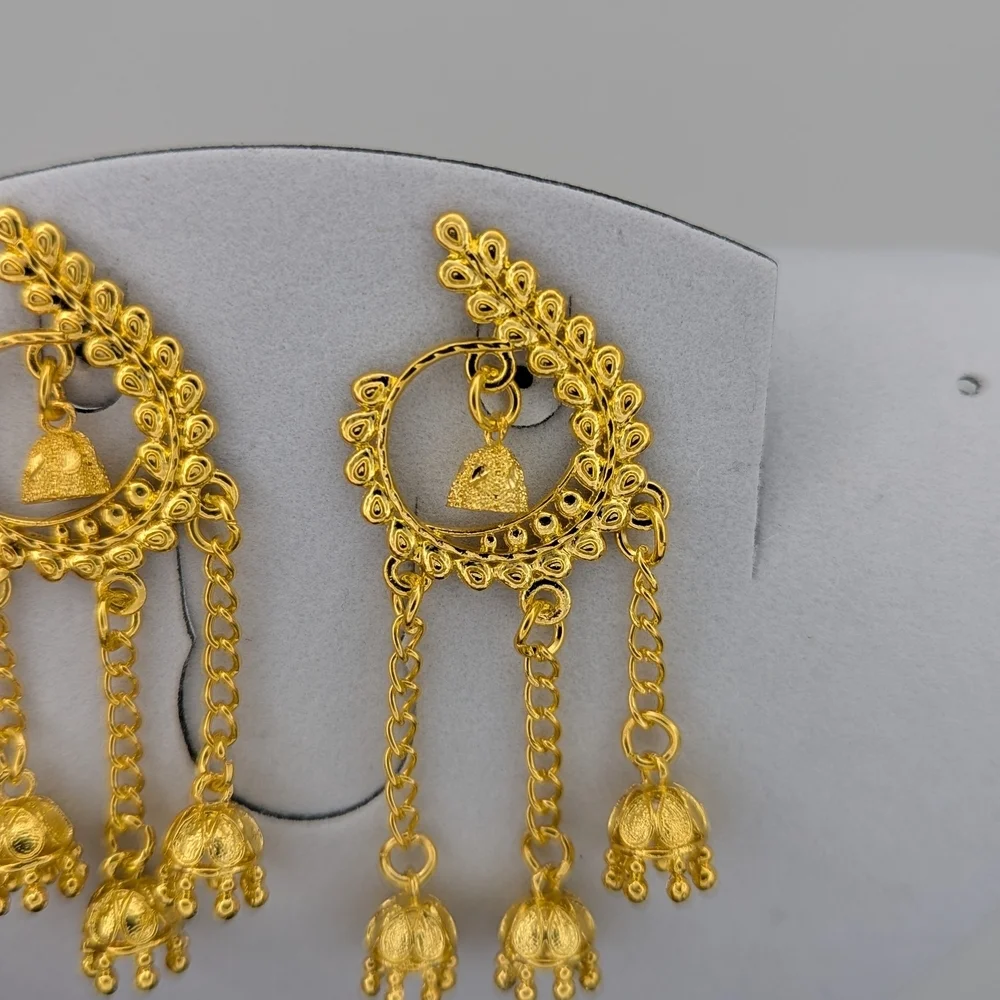 Indian Gold Dangle Earrings Bollywood Pakistani Bridal Saree Lehenga - Picture 2 of 5